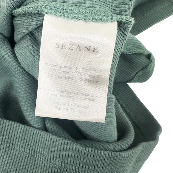 Sezane Theodora Fine Ribbed Organic Cotton Henley Sage - Size M - Picture 6 of 7